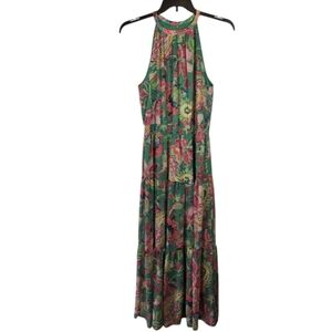 Tahari Arthur S Levine Green Paisley Spring Floral Tiered Maxi Dress Size 10